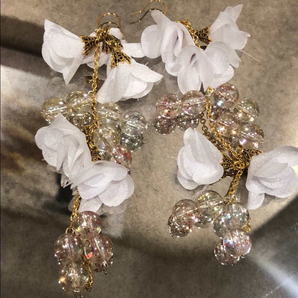 White Gold Plated crystal bead bride Earrings